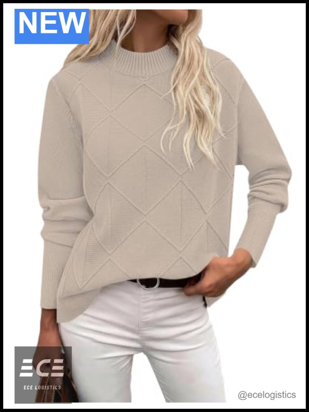 Mock Neck Cable Knit Sweater Long Sleeve Pullover Lightweight Warm Fall Winter